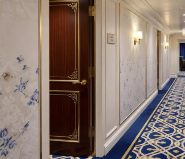 Refined cruise cabin corridor near the casino and gaming lounge