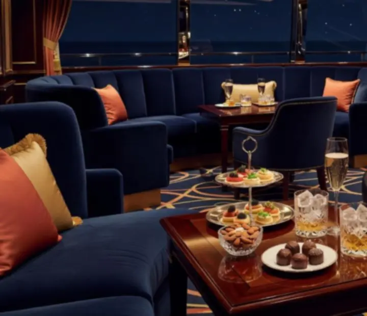 Gourmet snacks and tapas-style plates served in a cruise ship casino lounge