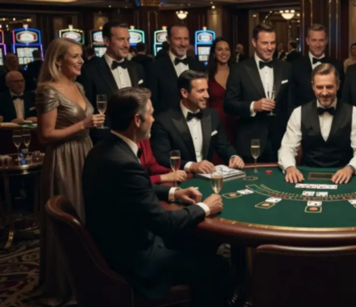 Cruise ship casino tournament with guests at a blackjack table