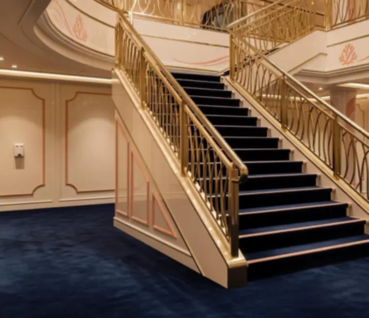 Contemporary cruise ship interior with modern infrastructure and lighting